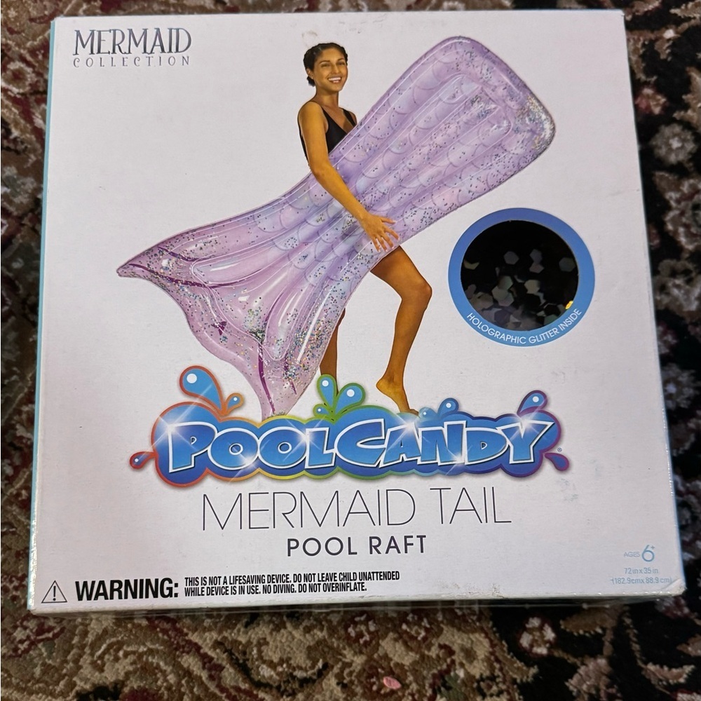 Poolcandy Mermaid Collection Mermaid Tail Pool Raft 6ft Long Holographic glitter